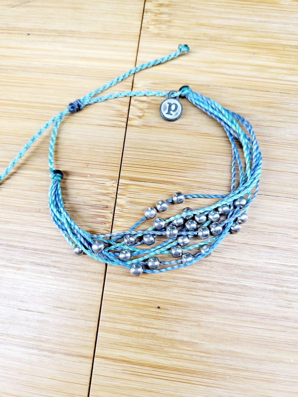 Pura Vida Floating Silver Beads Bracelet Teal and Blue Multi-Strand Bracelet
